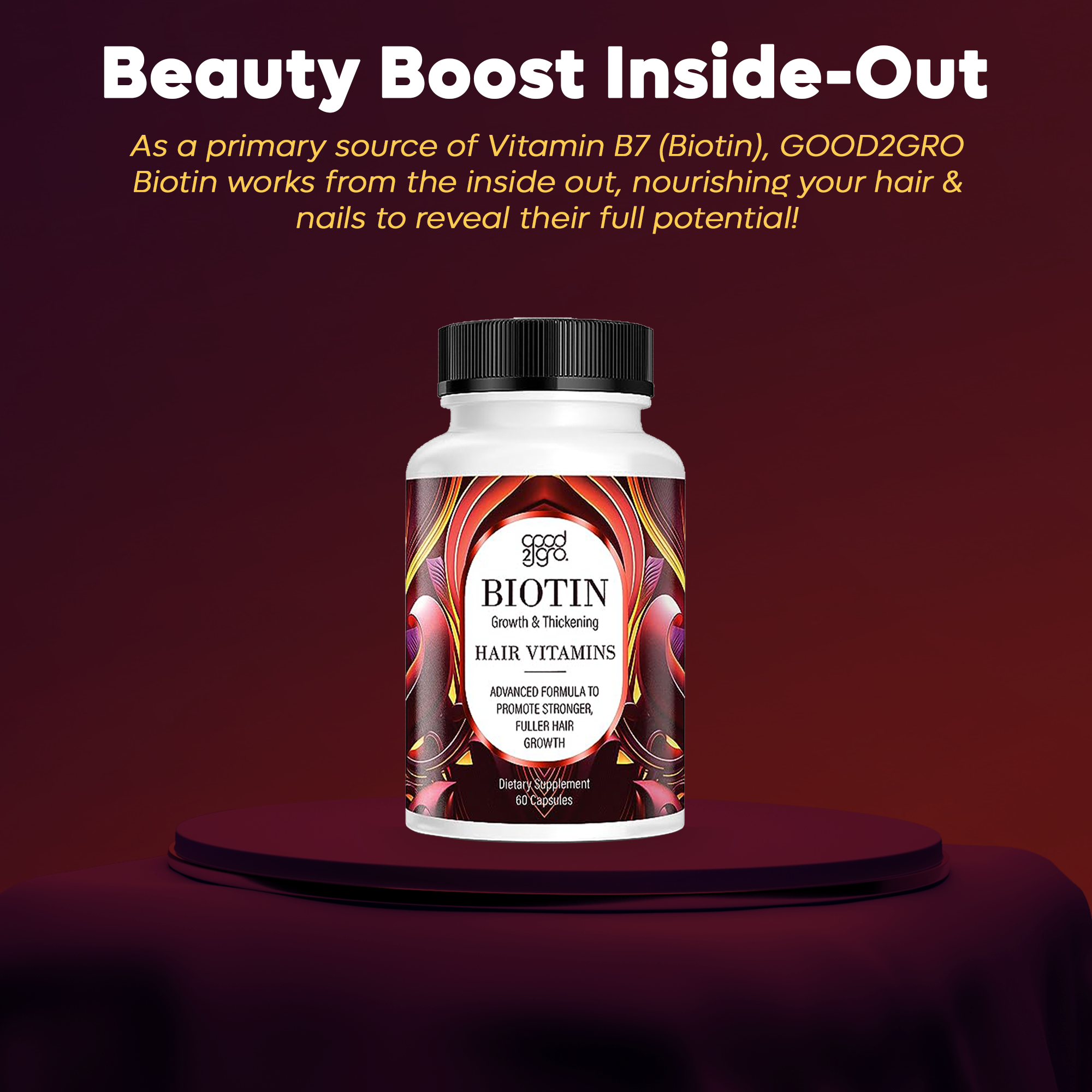 GOOD2GRO Biotin Supplement High Potency Hair & Nail Growth (Vegan) Made in USA