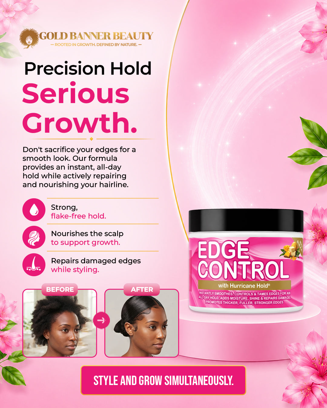 GOOD2GRO Edge Control Gel | All-Day Hold, Shine & Nourishment for Sleek, Flake-Free Edges