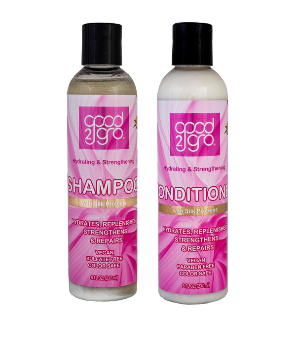 🔥HOT DEAL- GOOD2GRO Hydrating & Strengthening Shampoo & Conditioner Set - 8 Fl Oz Each | Infused with Silk Protein, Mango, Shea Butter, Peppermint & Rosemary | Vegan & Cruelty-Free