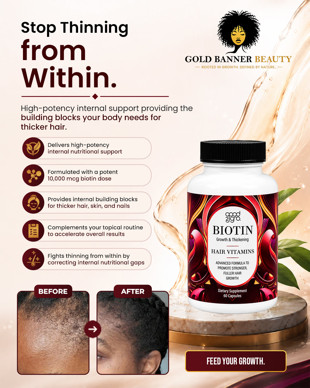 GOOD2GRO Biotin Supplement | Stop Thinning from Within — 10,000 mcg for Thicker Hair Growth