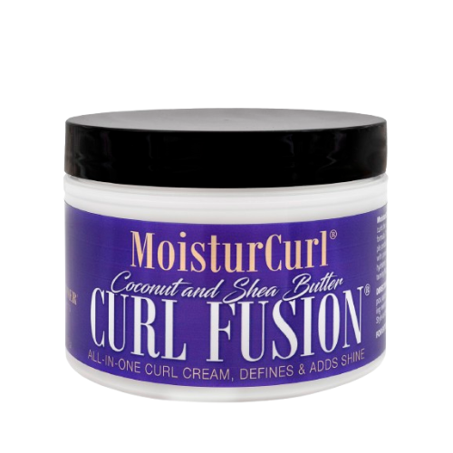 Jar of MoisturCurl Curl Fusion hair product on a white background