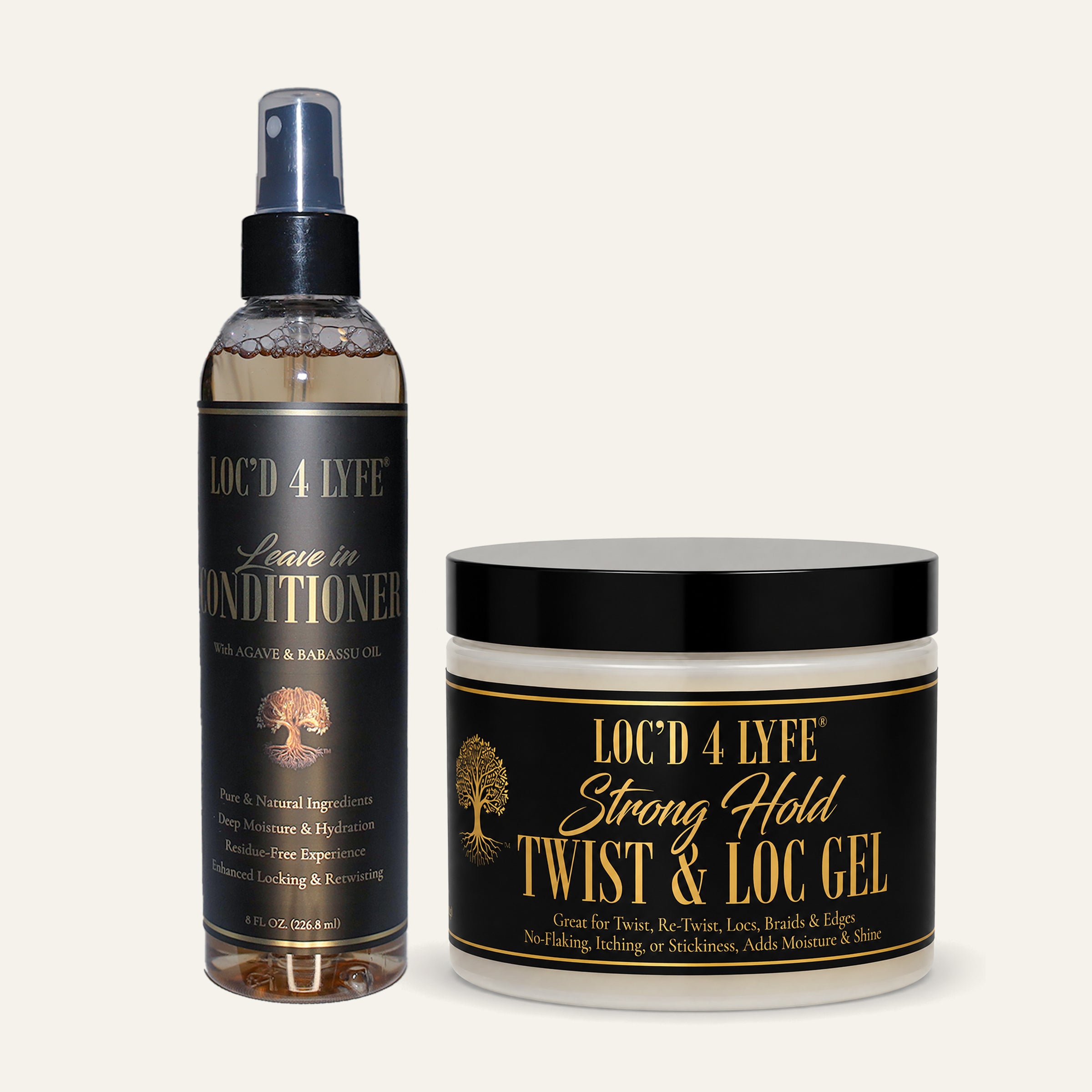 LOC’D 4 LYFE Hydrate & Hold Duo with Leave-In Conditioner and Strong Hold Twist & Loc Gel.