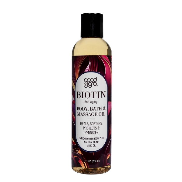 🔥HOT DEAL- GOOD2GRO BIOTIN Anti-Aging Body, Bath & Massage Oil 8oz – Enriched with Hemp Oil for Suppleness, Softness, Elasticity & Improved Skin Tone – Vegan & Cruelty-Free for Radiant Skin