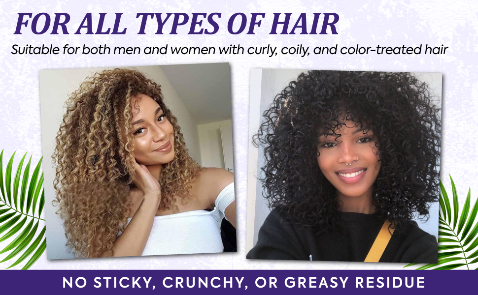 hair care product with two women showing curly hair