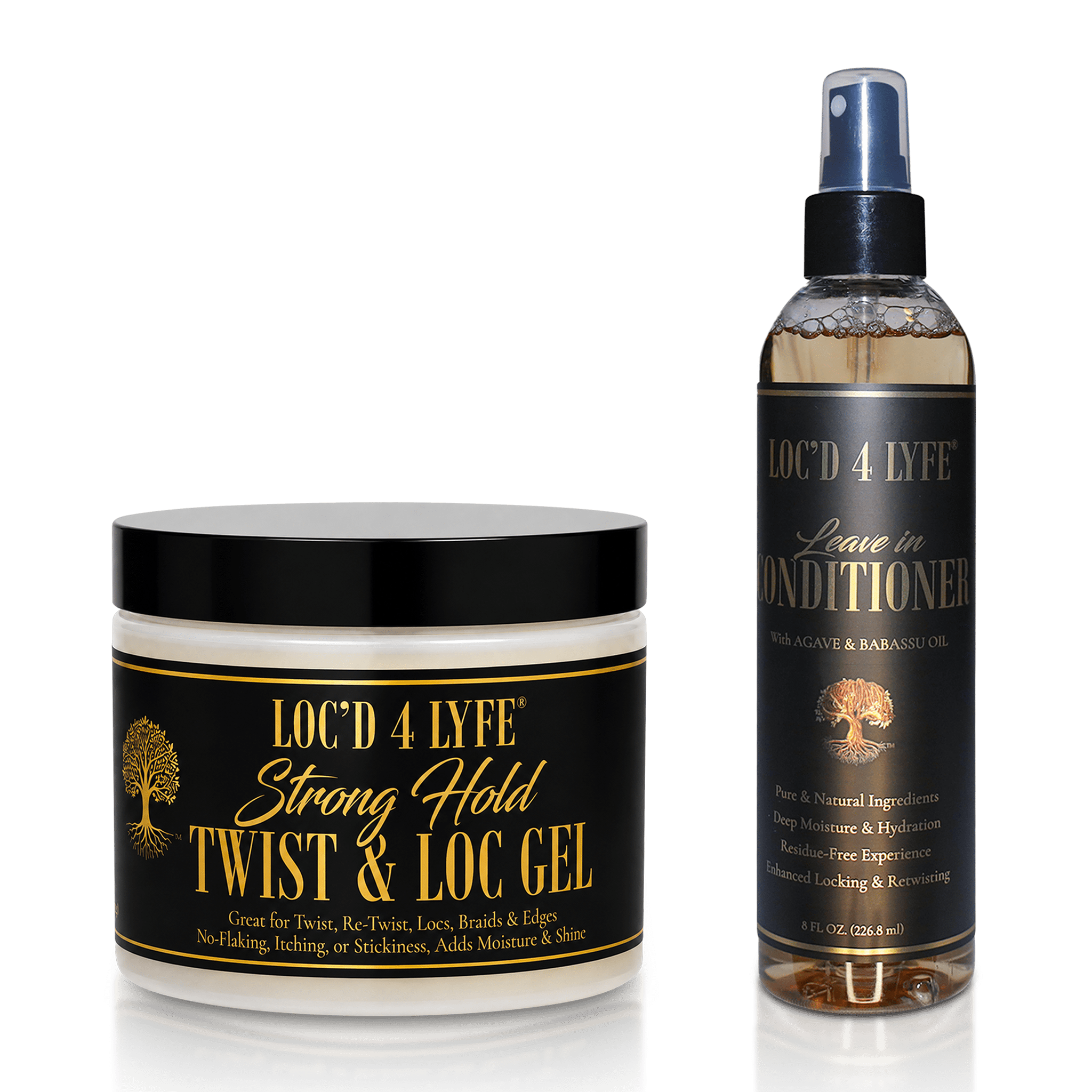 LOC'D 4 LYFE Hydrate & Hold Duo | Leave-In Conditioner + Strong Hold Twist & Loc Gel - Gold Banner Beauty