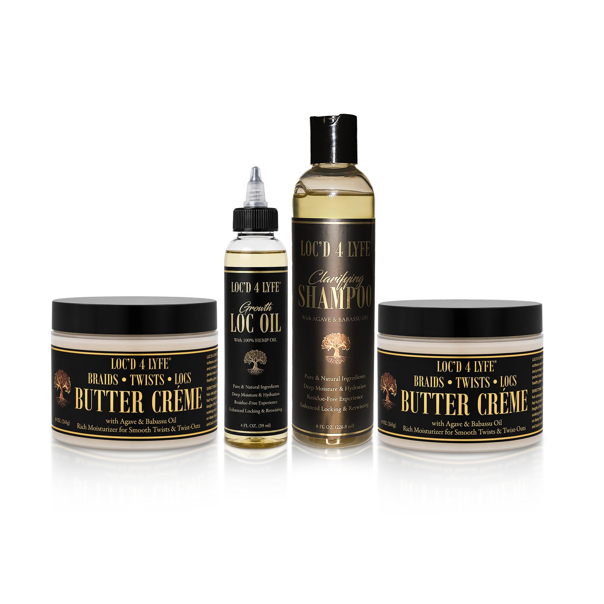 LOC'D 4 LYFE 4-piece hair care set with bottles and butter cream jars
