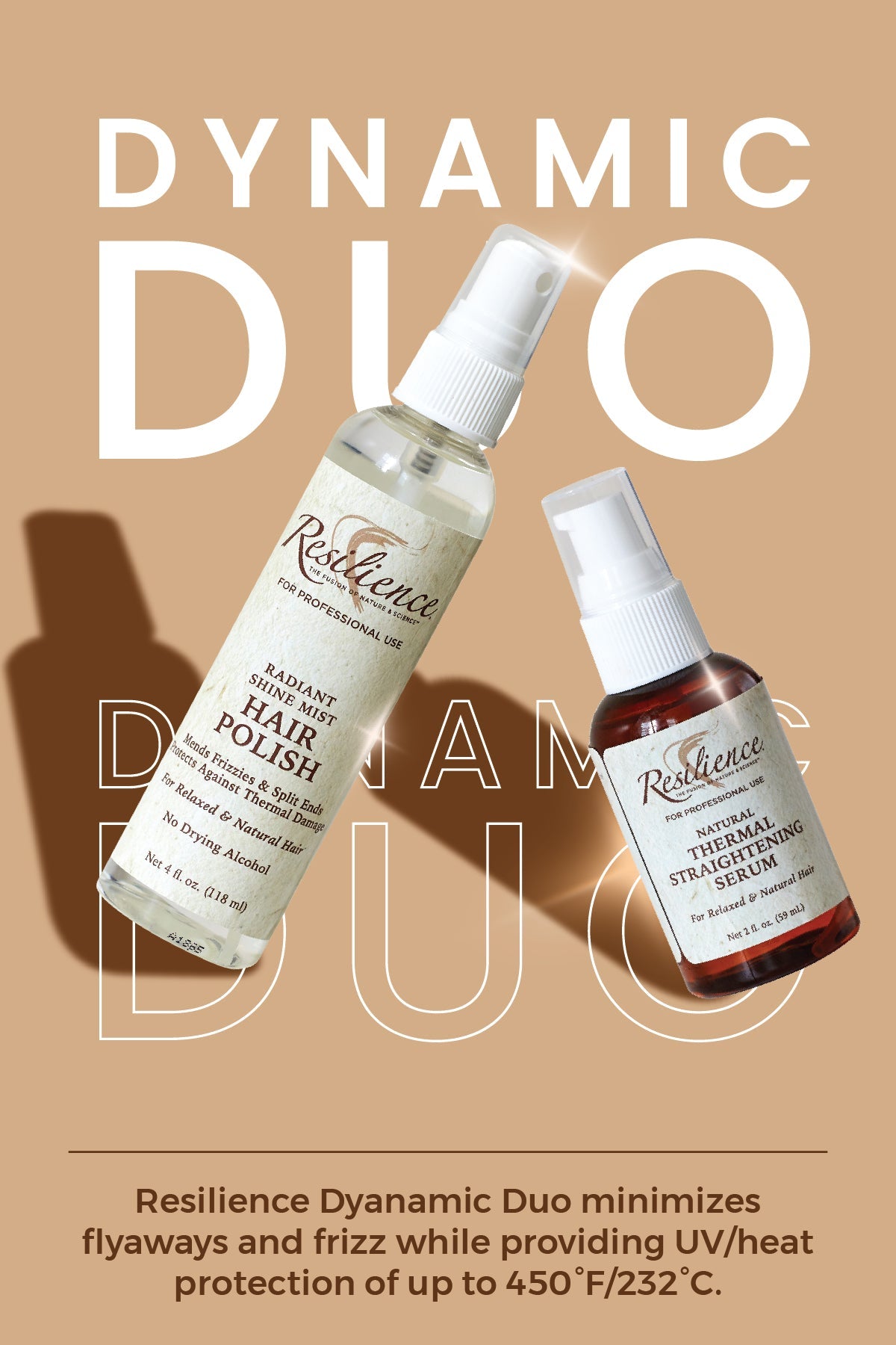 Two bottles of Resilience hair care products